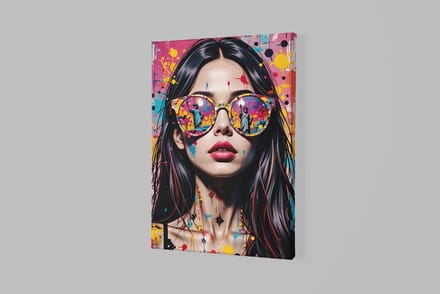 Canvas Schilderij - Vrouw Gezicht - Kleurrijk - 120x80x2 cm