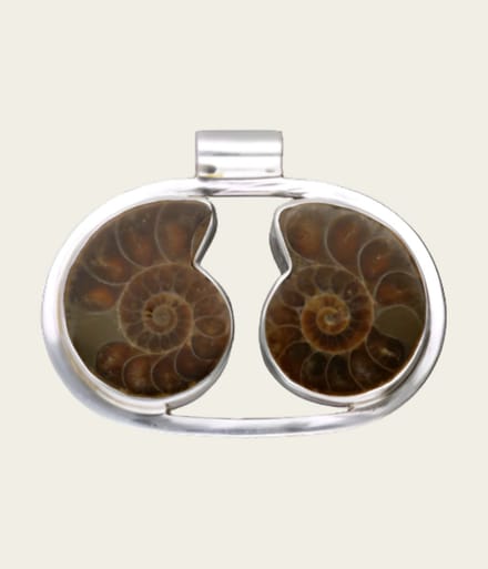 Zilveren Ammoniet versteende schelp duo XL kettinghanger