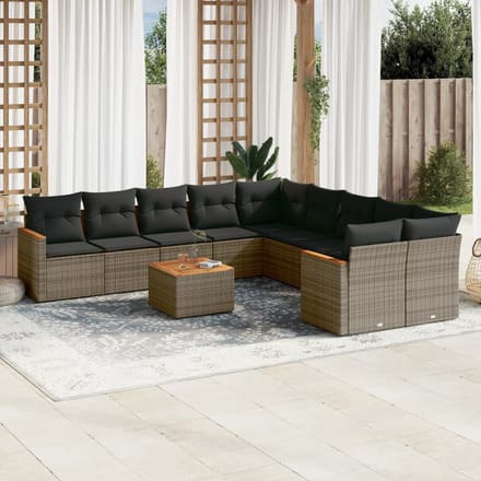 vidaXL - 11-delige - Loungeset - met - kussens - poly - rattan - grijs