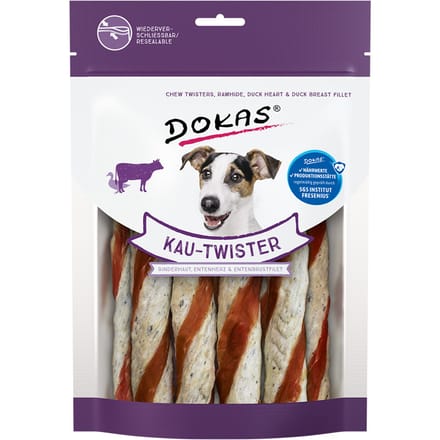 Dokas Kauw-Twister - 2 x Runderhuid, eendenhart en eendenborstfilet 200 g