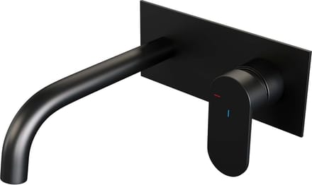Brauer Black Edition inbouw wastafelmengkraan met gebogen uitloop en afdekplaat model C1 mat zwart