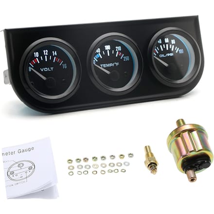 3 in 1 Autometer Automatische meter Voltmeter Watermeter en oliedrukmeter 52mm Drievoudige meterset black