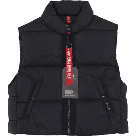 Dames puffervest cropped zwart mouwloos donsjack