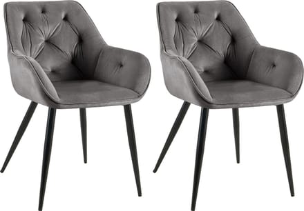 CLP Cassis Set van 2 Eetkamerstoelen - Met armleuning - Velvet - Fluweel - donkergrijs Fluweel