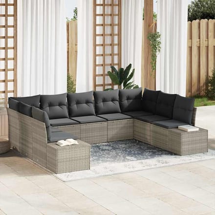 vidaXL Tuin Sofa Set 9 st Lichtgrijs poly rattan