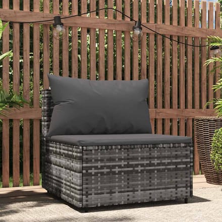 vidaXL - Tuinmiddenbank - met - kussens - poly - rattan - grijs