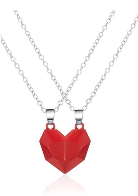 EmmyRovi Vriendschapsketting voor 2 – BFF Breekhart Ketting – Rood Hart – Cadeau voor Beste Vriendin - Magneet - Magnetisch