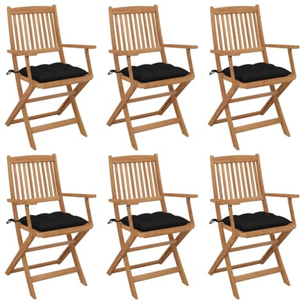 vidaXL - Inklapbare - stoelen - 6 - st - met - kussens - massief - acaciahout