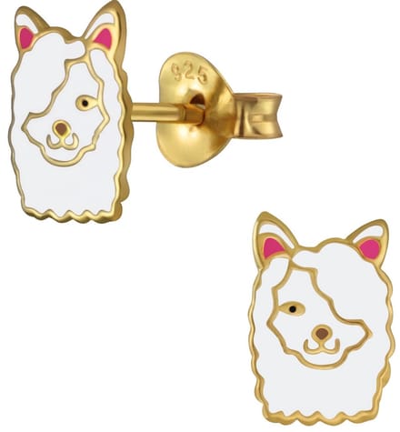 Joy|S - Zilveren Alpaca lama oorbellen - wit - gold plated
