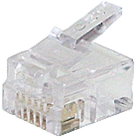 RJ11 krimp connector (6P4C) voor platte telefoonkabel - per stuk / transparant