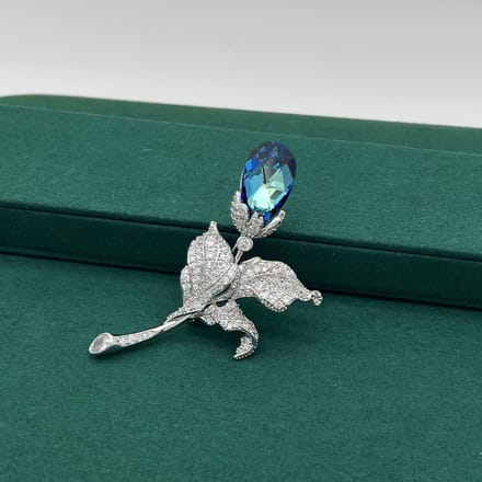 Zilver Broche met Blauw Kristal