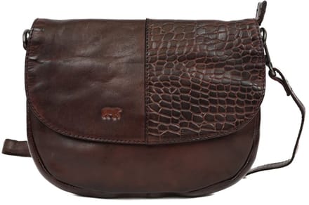 Bear Design Kleine Leren Schoudertas met Flap Brown Croco CL45387