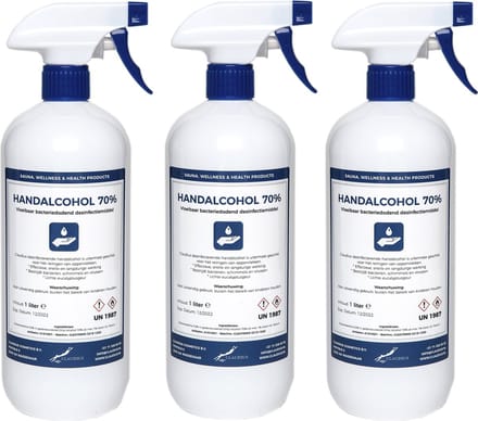 Handalcohol spray 70% - 1 liter met spraykop - 3 stuks