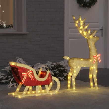 vidaXL - Rendier - Trek - Slede - 200 - LED's - Warmwit - 151 - x - 28 - x - 128.5 - cm - Stof