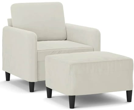 vidaXL - Fauteuil - met - voetenbank - 60 - cm - fluweel - crèmekleurig