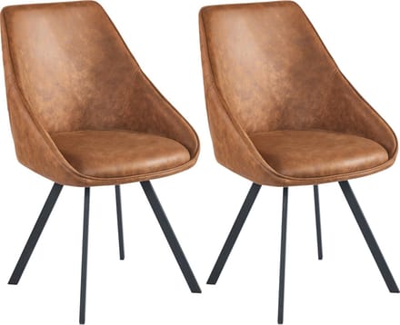 Colenis® - Twisty Eetkamerstoel - Set Van 2 - Cognac - Microfiber - Zwarte Poten - 180° - Draaistoel