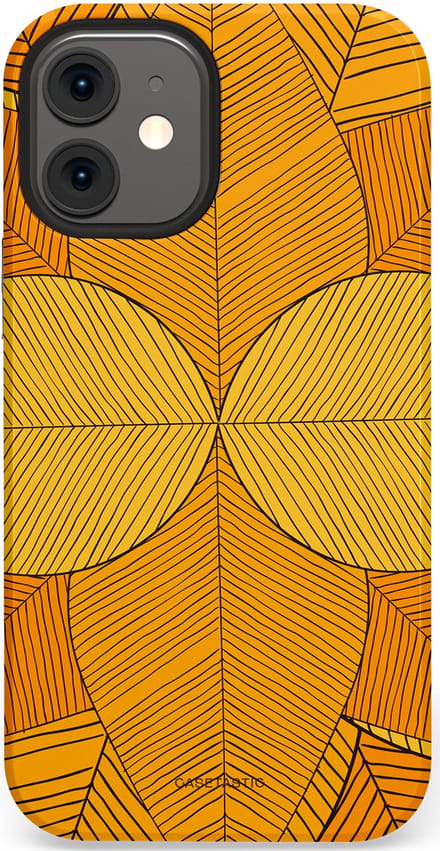 Casetastic hoesje geschikt voor Apple iPhone 12 Mini - Dubbellaagse bescherming - Rasterblad - Fashion Case - Okergeel Oranje