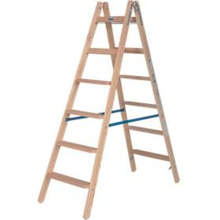 Trapladder Krause, dubbelzijdig, TRBS 2121-2, met emmerhaak, 2 x 7 stappen/longen, hout