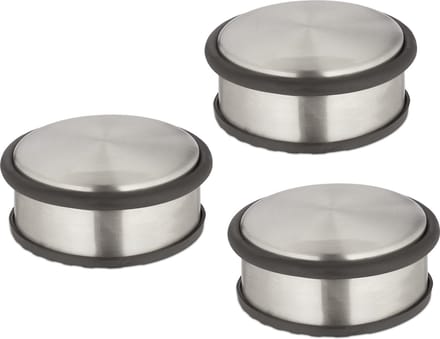 deurstopper rvs - set van 3 - 4,5 x 10,5 cm - antislip - zilver-zwart