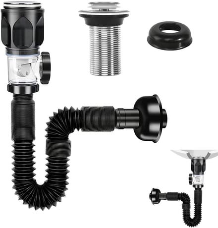 Basin Drain Set, Odor Proof Siphon, Basin Set, Sink Drain Set, Drain with Retractable Flexible Drain Pipe and Pop Up Drain Plug for Bathroom, Kitchen