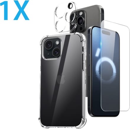 Anti -Shock Silicone hoesje transparant met Screenprotector Glas 1x en Camera lens protector 1x Geschikt voor: iPhone 16 Pro Max