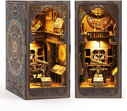 Mini-astronomiemuseum 3D-houten puzzel - Boekensteun met LED-verlichting