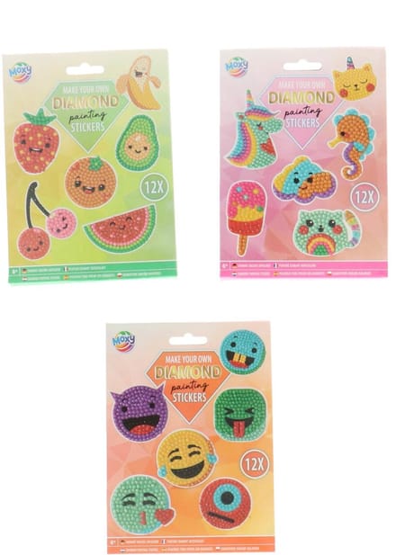 Diamond Painting Stickerset knutselen DIY kit voor kinderen 12 stuks.