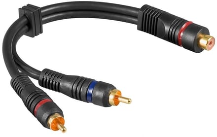 Subwoofer/Tulp stereo (m) - Tulp mono (v) audio adapter - verguld / koper - 0,20 meter