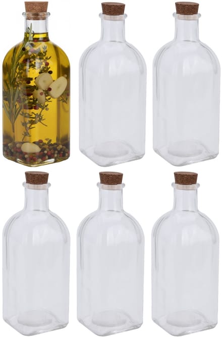Excellent Houseware Weckflessen - 6x stuks - glas - transparant - 500 ml - met dop van kurk