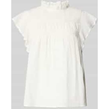 Only witte dames t-shirt   High neck halslijn   Regular fit   Structuur patroon   Knoopsluiting   Duurzaam   Kap mouw Wit S