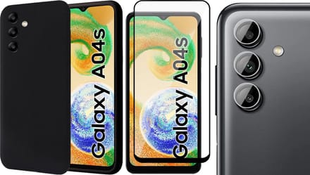 Hoesje geschikt voor Samsung Galaxy A04s / A13 5G - Screenprotector FullGuard & Camera Lens Screen Protector - Back Cover Case SoftTouch Zwart
