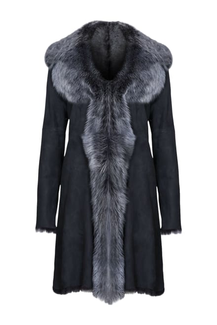 Dames zwarte zilveren Toscaanse schapen suède trenchcoat - Celeste