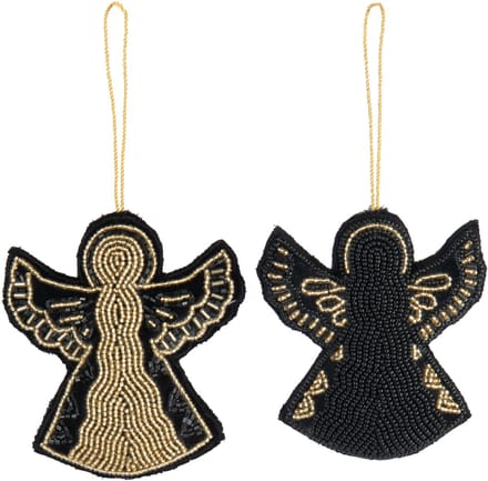 J-Line hanger Engelen Kralen - textiel - zwart/goud - 2 stuks