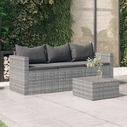 vidaXL - Tuinbank - 3-zits - met - kussens - poly - rattan - grijs