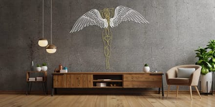 Unieke Beschermengel Wanddecoratie Goud - Witte vleugels 70 x 92 cm