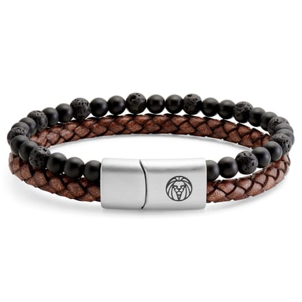 Icon | Armband van Lavasteen, Onyx en Vintage Leer