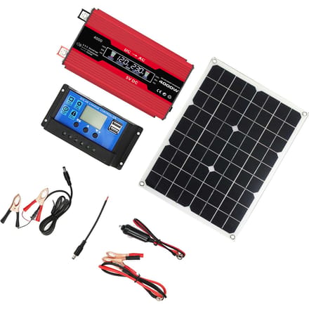 Kit Système de Production d'Énergie Solaire 300W 12V vers 110V Onduleur Double USB 20W Panneau Solaire LCD Intelligent red