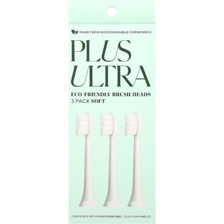 Plus Ultra, tête de brosse écologique, poils doux, lot de 3 white