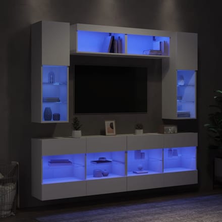 vidaXL - 6-delige - Tv-wandmeubelset - met - LED-verlichting - wit