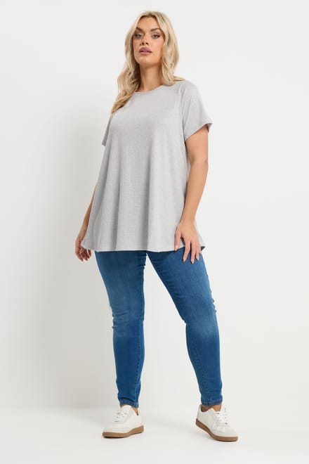 Yours Grijze Zachte Geribbelde Top Size 46