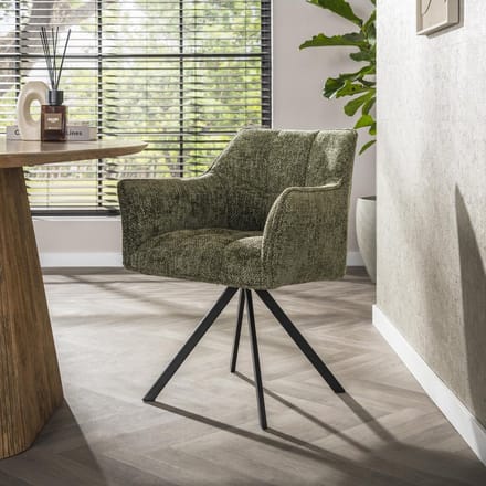 Dimehouse Draaibare Eetkamerstoel Lino Chenille Hoven Groen - Chenille - Scandinavisch & Basic