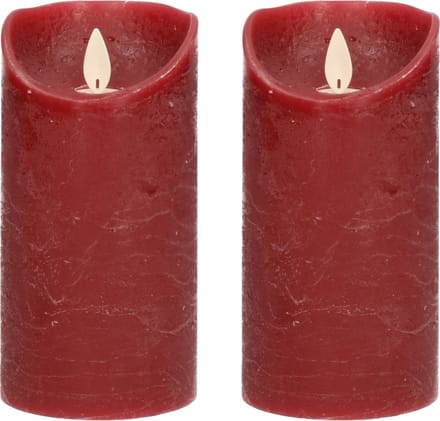 Anna's Collection Led kaars/stompkaars - 2x - bordeaux rood - H15 x D7,5 cm - wax - bewegende vlam