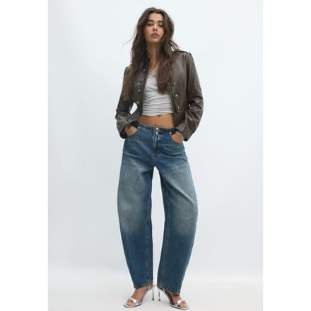 Stradivarius Getailleerde blazer met leereffect en gegraveerde knopen  Kaki M