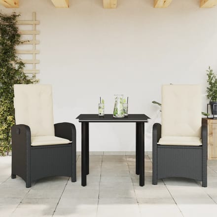 vidaXL - 3-delige - Tuinset - met - kussens - poly - rattan - zwart