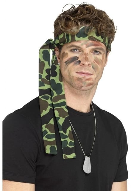 Leger accessoires verkleedset - dogtags ketting - en camouflage hoofdband