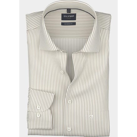 OLYMP Luxor modern fit overhemd - popeline - beige met wit gestreept