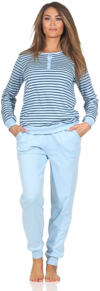 Normann damespyjama met manchetten in behaaglijke interlockkwaliteit - gestreepte look