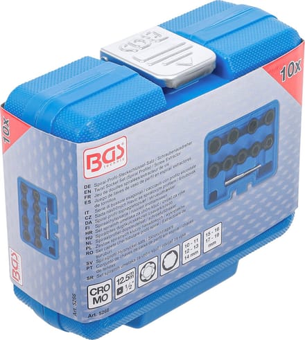 BGS Spiraalprofiel-doppenset / schroefuitdraaier 1/2 10 - 19 mm, 10 delig