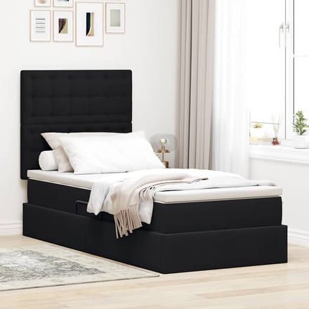 vidaXL - Opslag - bed - met - matras - met - hoofdeinde - Zwart - 90 - x - 190 - cm - Fluweel