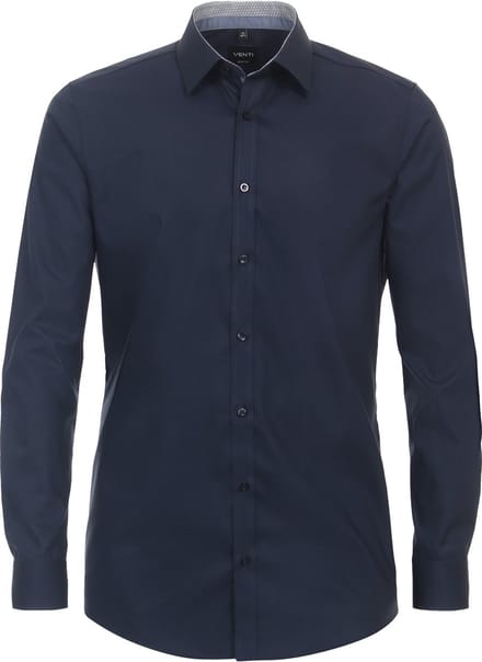 VENTI body fit overhemd - popeline - blauw - Strijkvriendelijk - Boordmaat: 38
